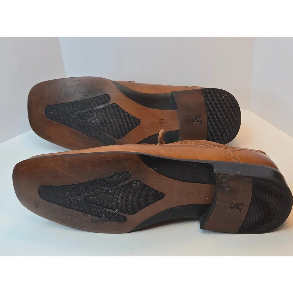 Stacy Adams‎ Mens 11 M Cognac Brown Leather Square Toe Bicycle Stitch Oxford